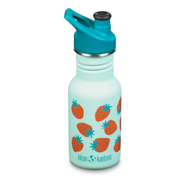 Klean Kanteen® Edelstahl Kinder-Trinkflasche Sport Cap 355ml Blue Tint Strawberries